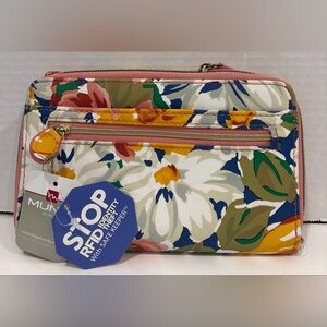 NWT Mundi Big Fat Wallet RFID Safekeeper Sun Floral Print Wristlet Pink
